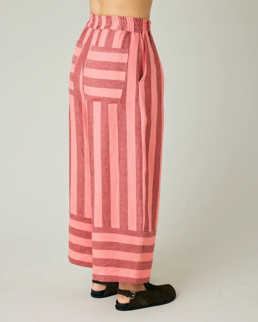 BOBBI BLUSH STRIPE LINEN TROUSERS