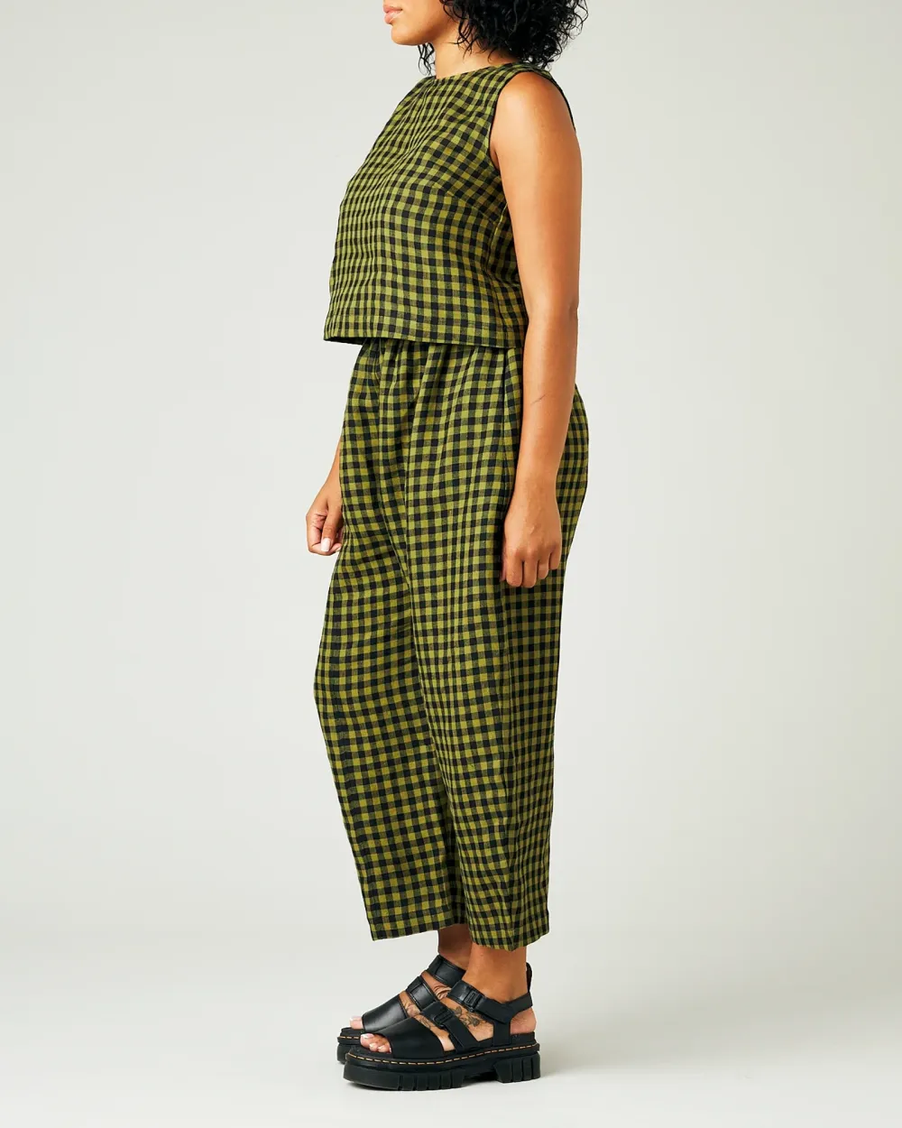 GREEN GINGHAM LINEN TROUSERS