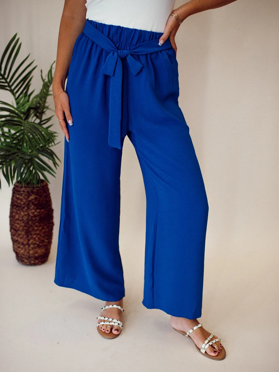 Blue Belt Wide Leg Pants