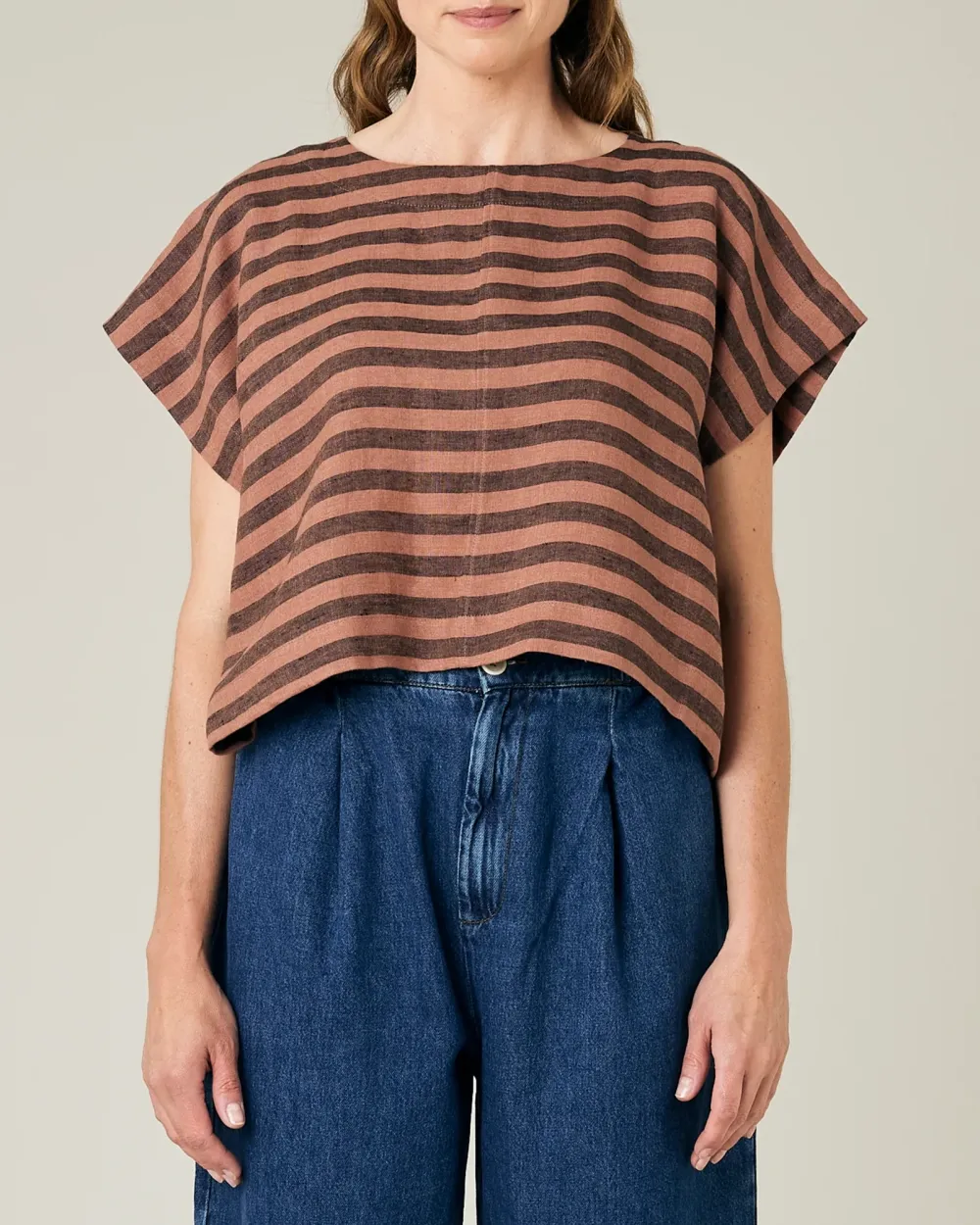 POLLY BISCUIT STRIPE LINEN TOP