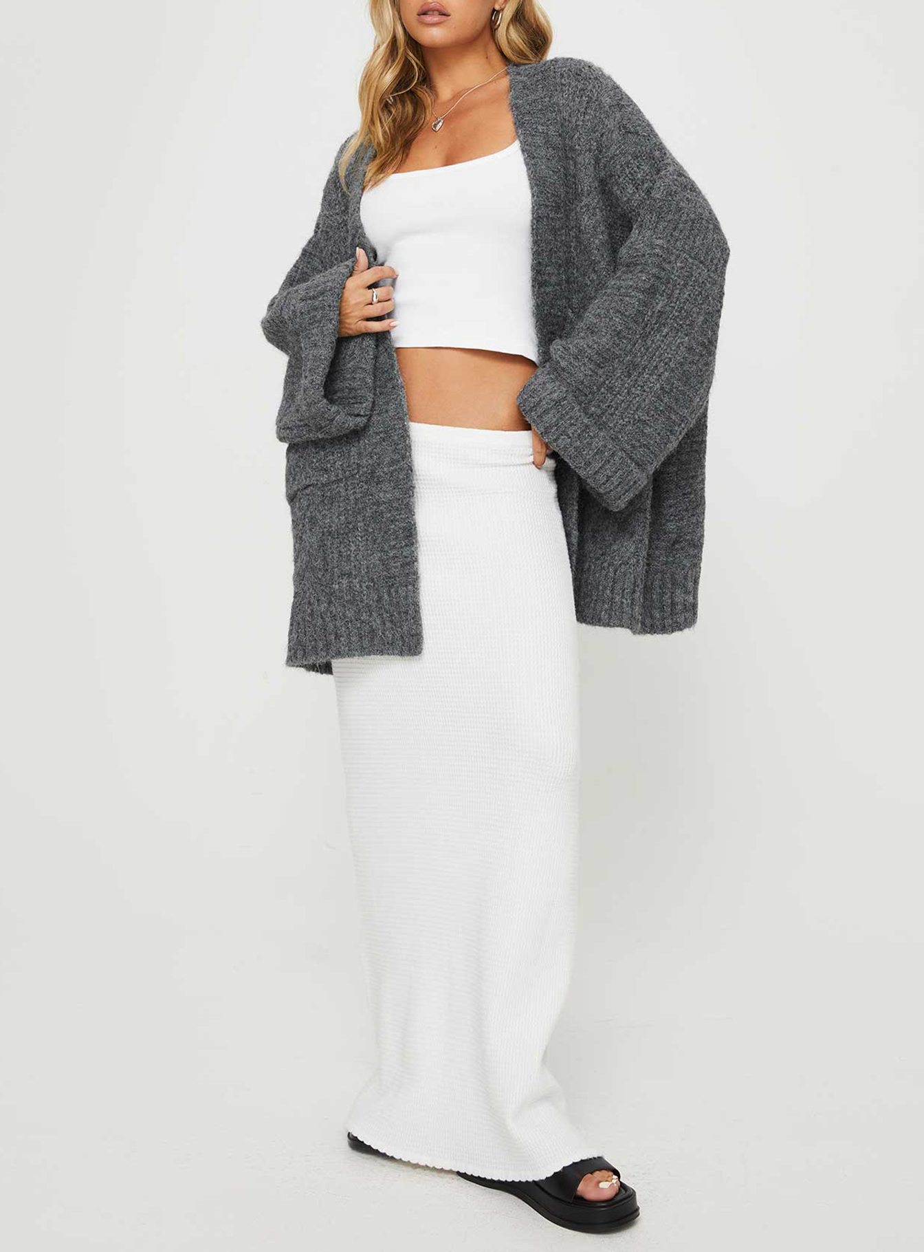 Paisleigh Cable Knit Cardigan Charcoal