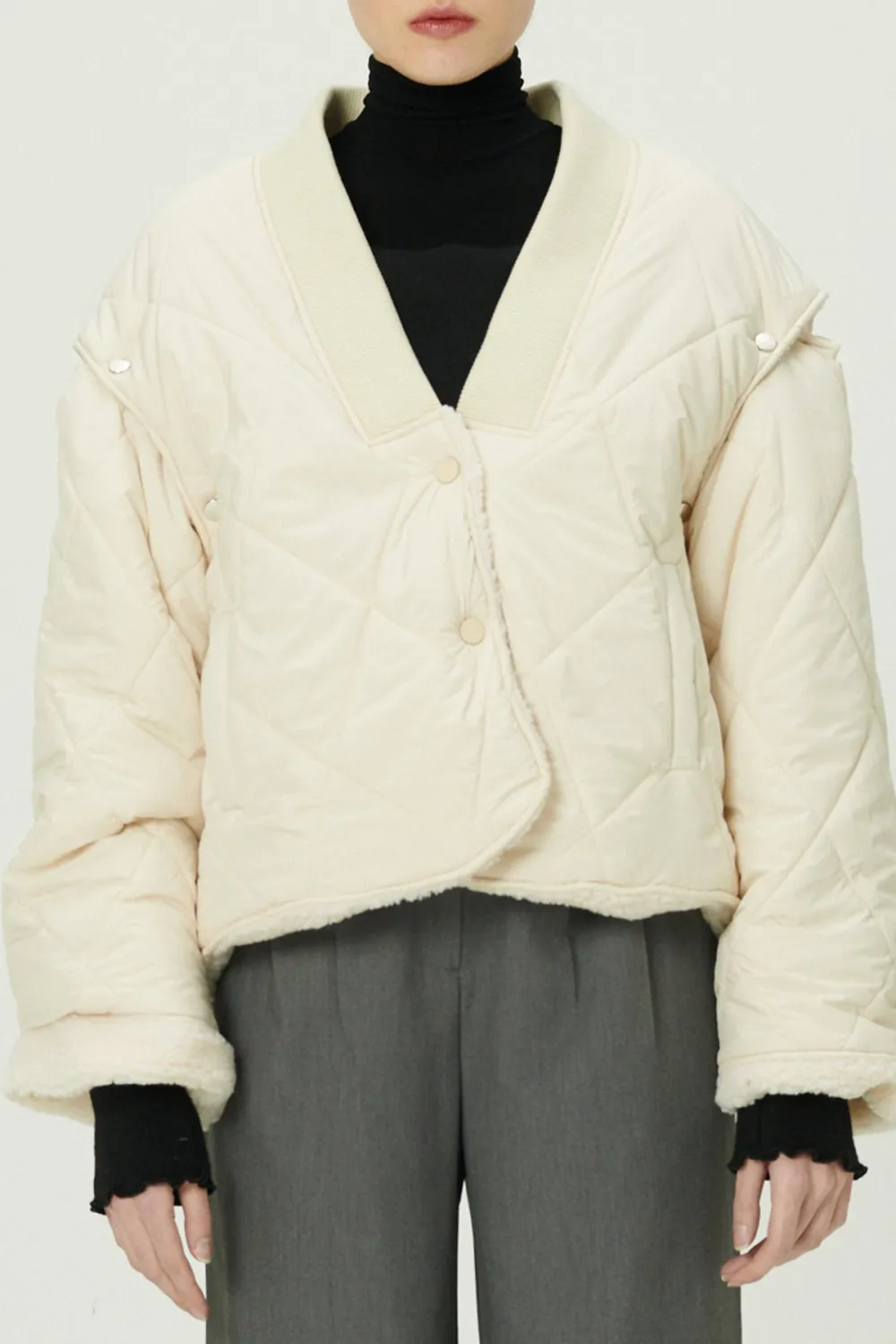 Eileen Quilted Sherpa Coat w/Detachable Sleeve