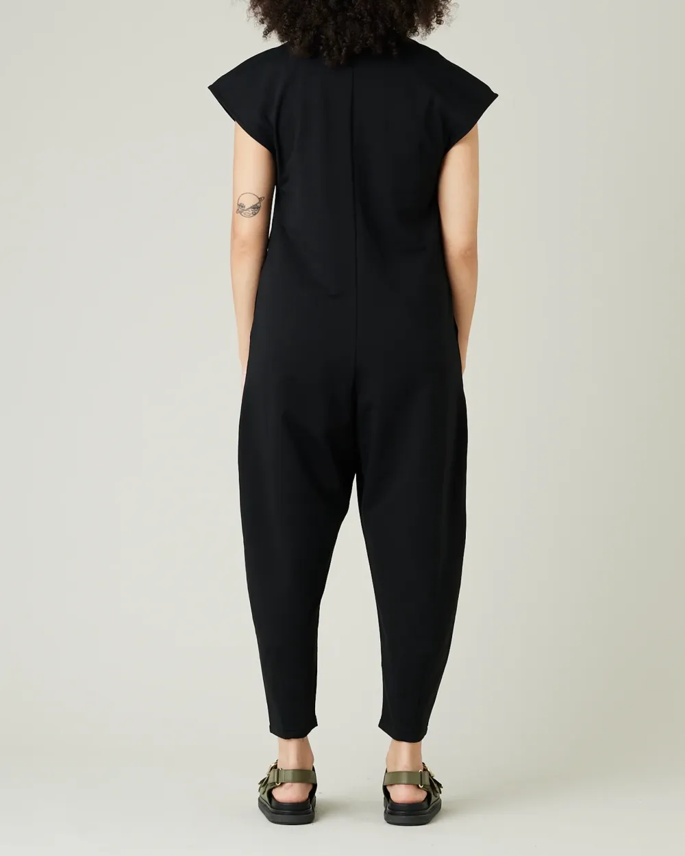 BLACK COTTON JERSEY JUMPSUIT