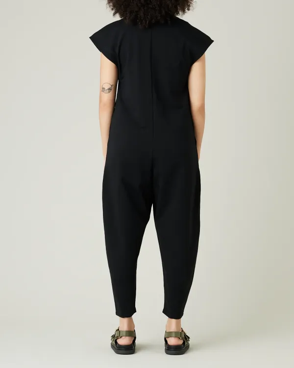 BLACK COTTON JERSEY JUMPSUIT