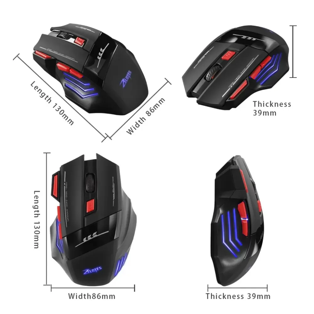 Zelotes 2.4G Charging Gaming Mouse USB Receiver Wireless Portable Ergonomic Computer PC Gamer Desktop Laptop Accessories