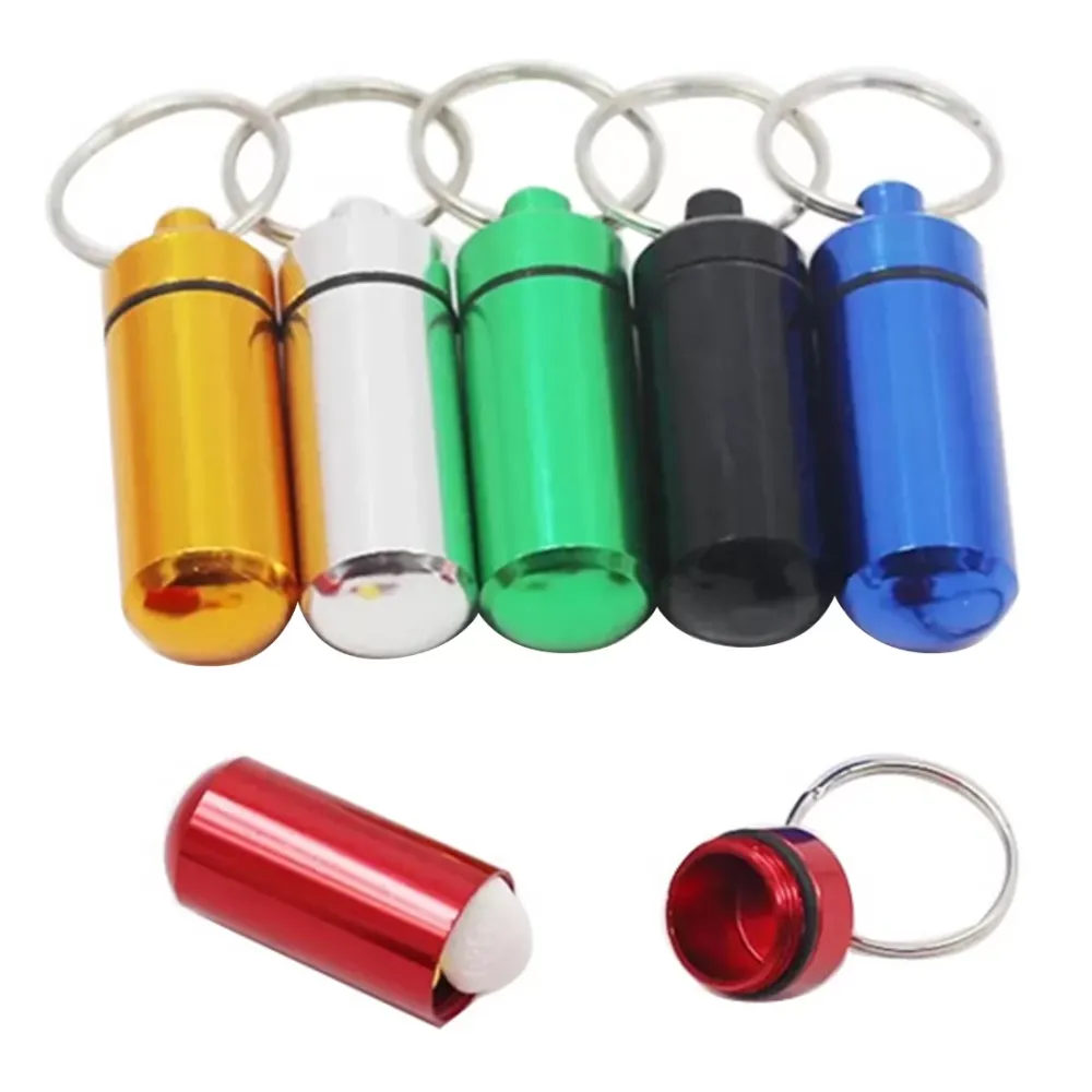 New Key Chain Medicine Pill Bottle Box Cache Drug Holder Container Keychain Aluminum Storage Case Medicine Container box