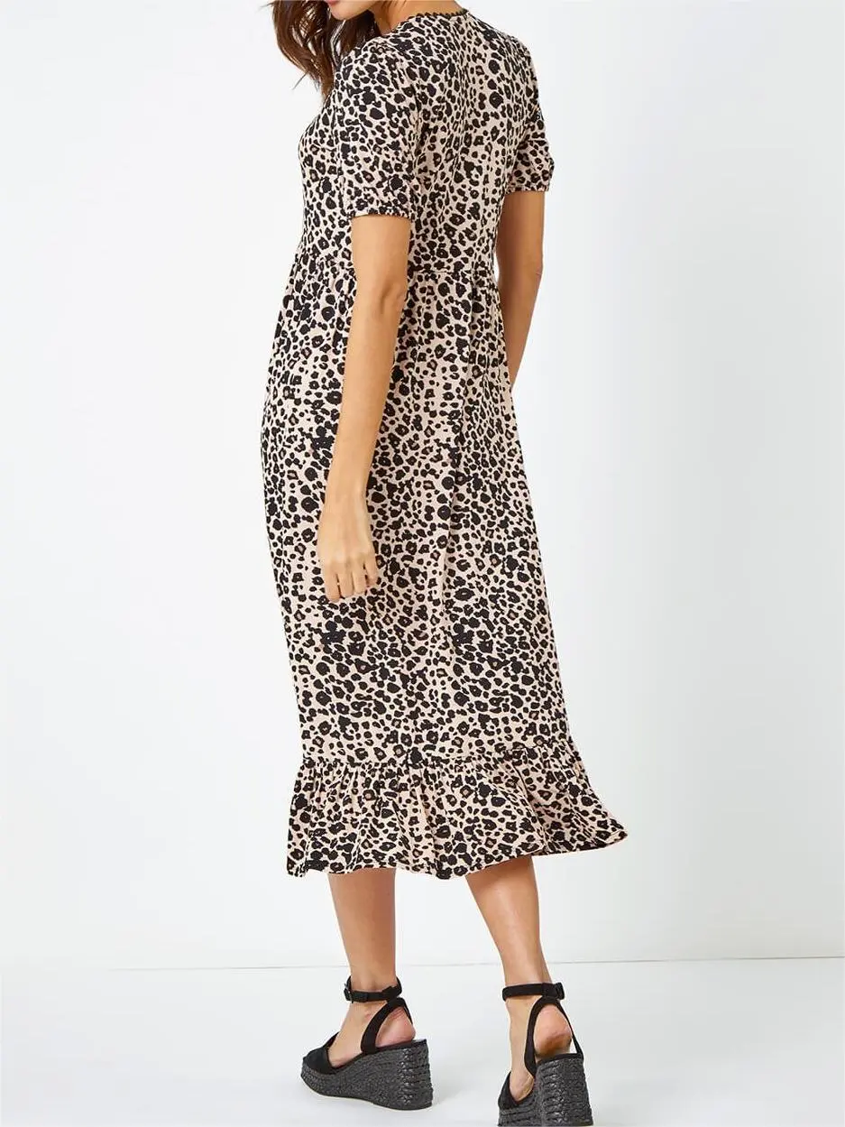 V-neck leopard print midi dress