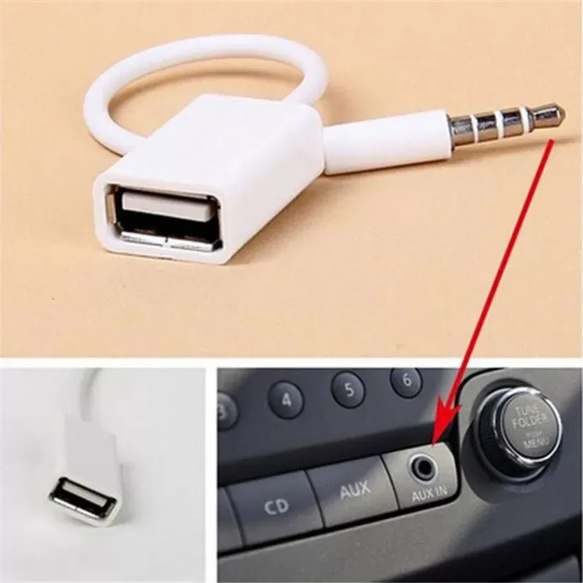 New 3.5mm Male AUX Audio Plug Jack To USB 2.0 Female Converter Cable Cord Car MP3