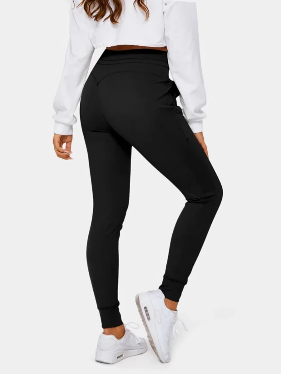 Softlyzero Airy High Waisted Drawstring Side Pocket Plain Full Length Joggers