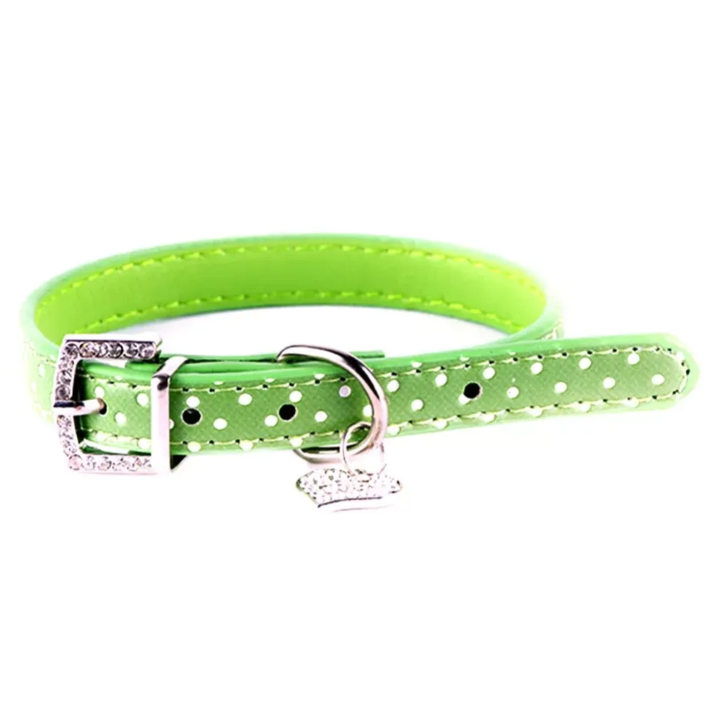 Lovely Small Pets Dog Cat Collar Polka Dot Pattern Dog Collar leather with Heart Crystal Pendant pet products