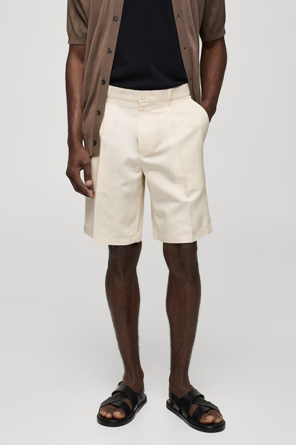 Linen-blend bermuda shorts with pleats