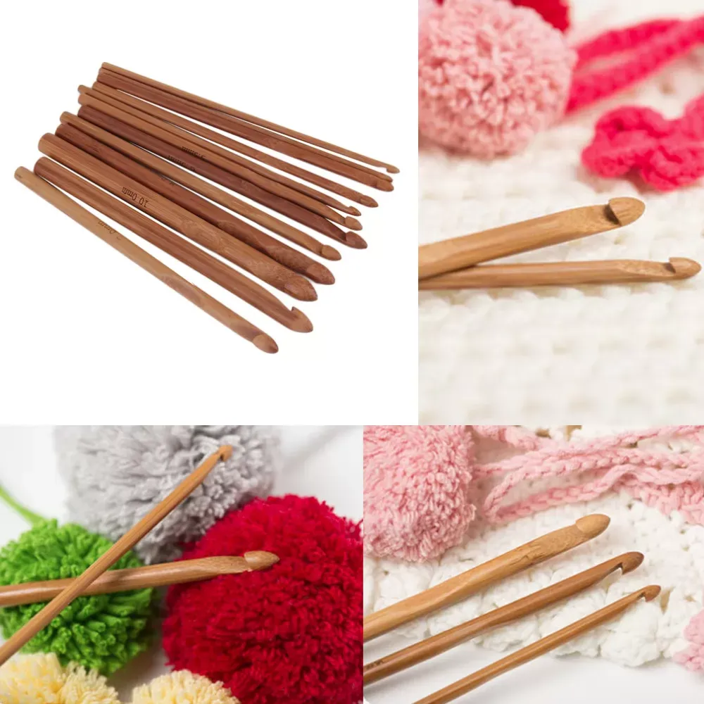 12 Size Bamboo Handle Crochet Hook Knit Yarn Craft Knitting Needle Set