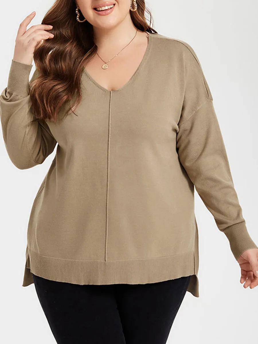 Solid Drop Shoulder Split Hem Sweatshirt