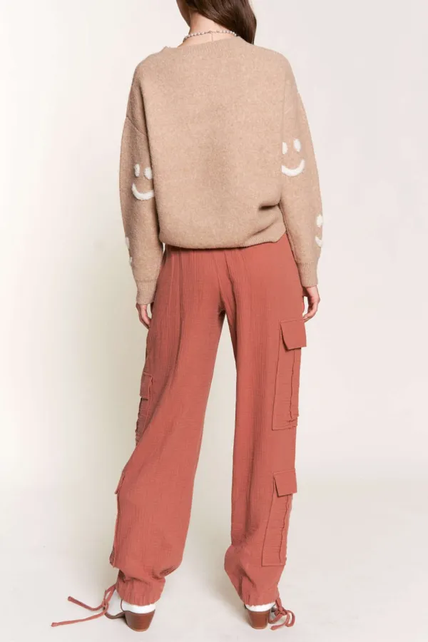 TERRACOTTA LINEN WIDE LEG CARGO PANTS