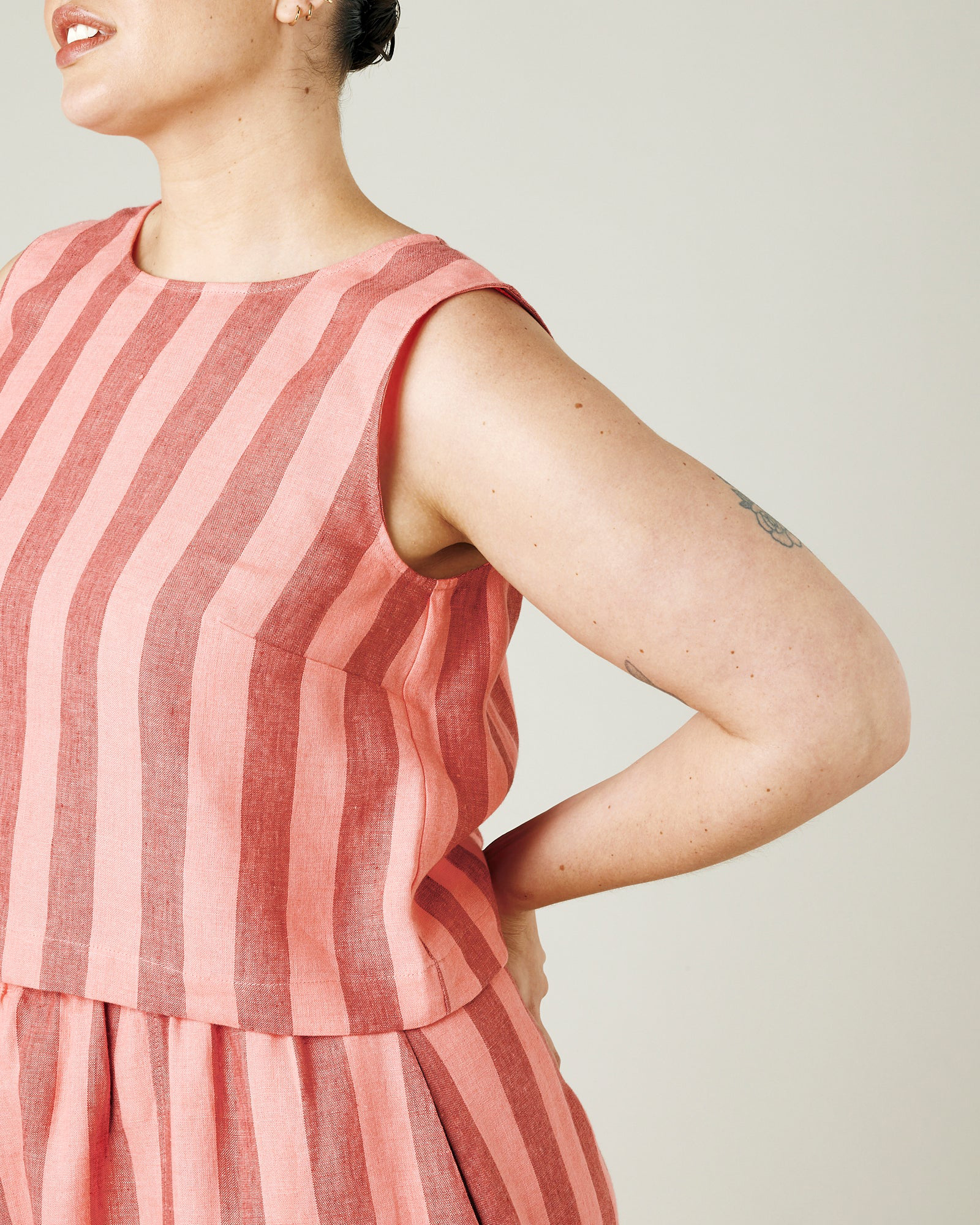 BLUSH STRIPE LINEN TOP