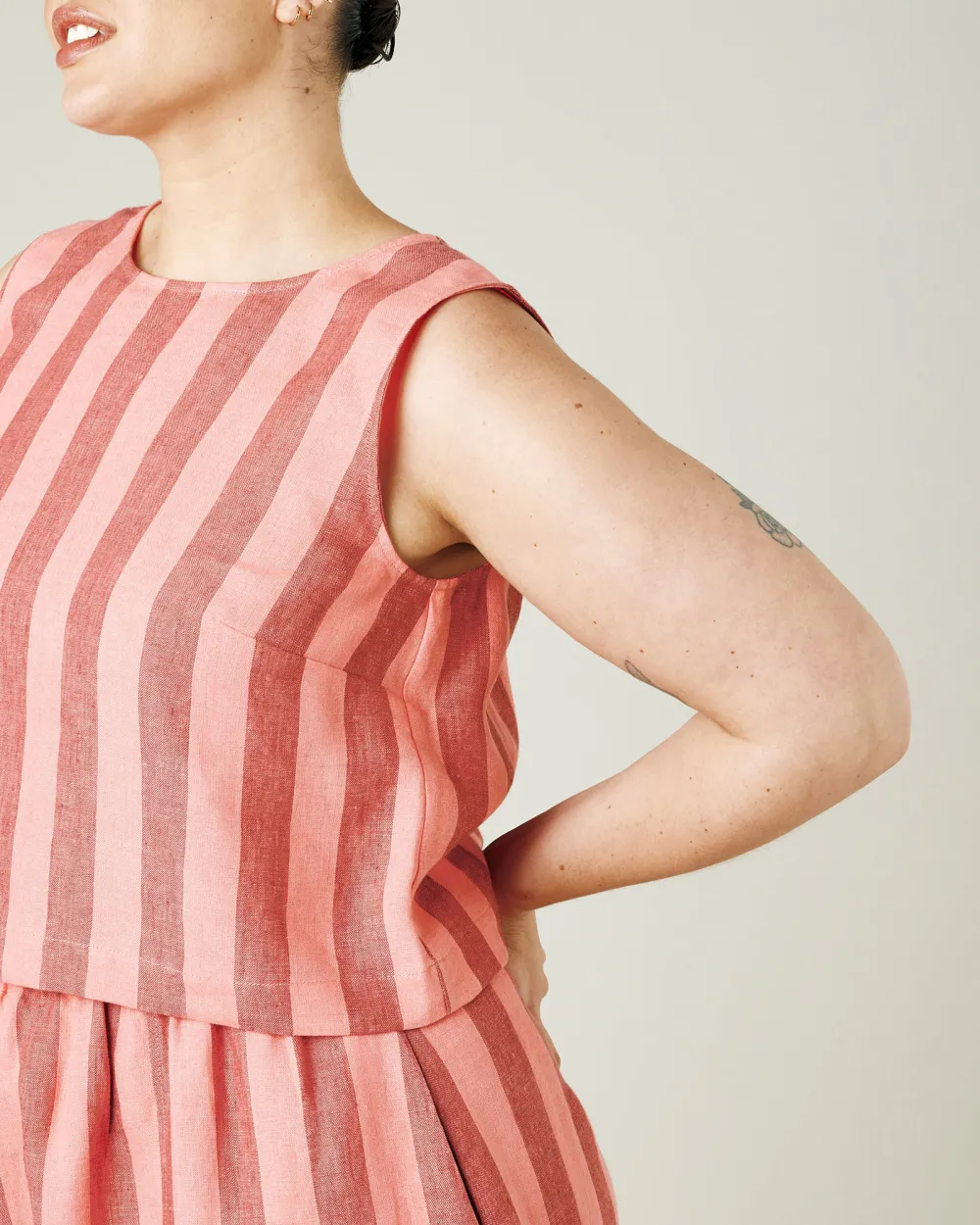 BLUSH STRIPE LINEN TOP