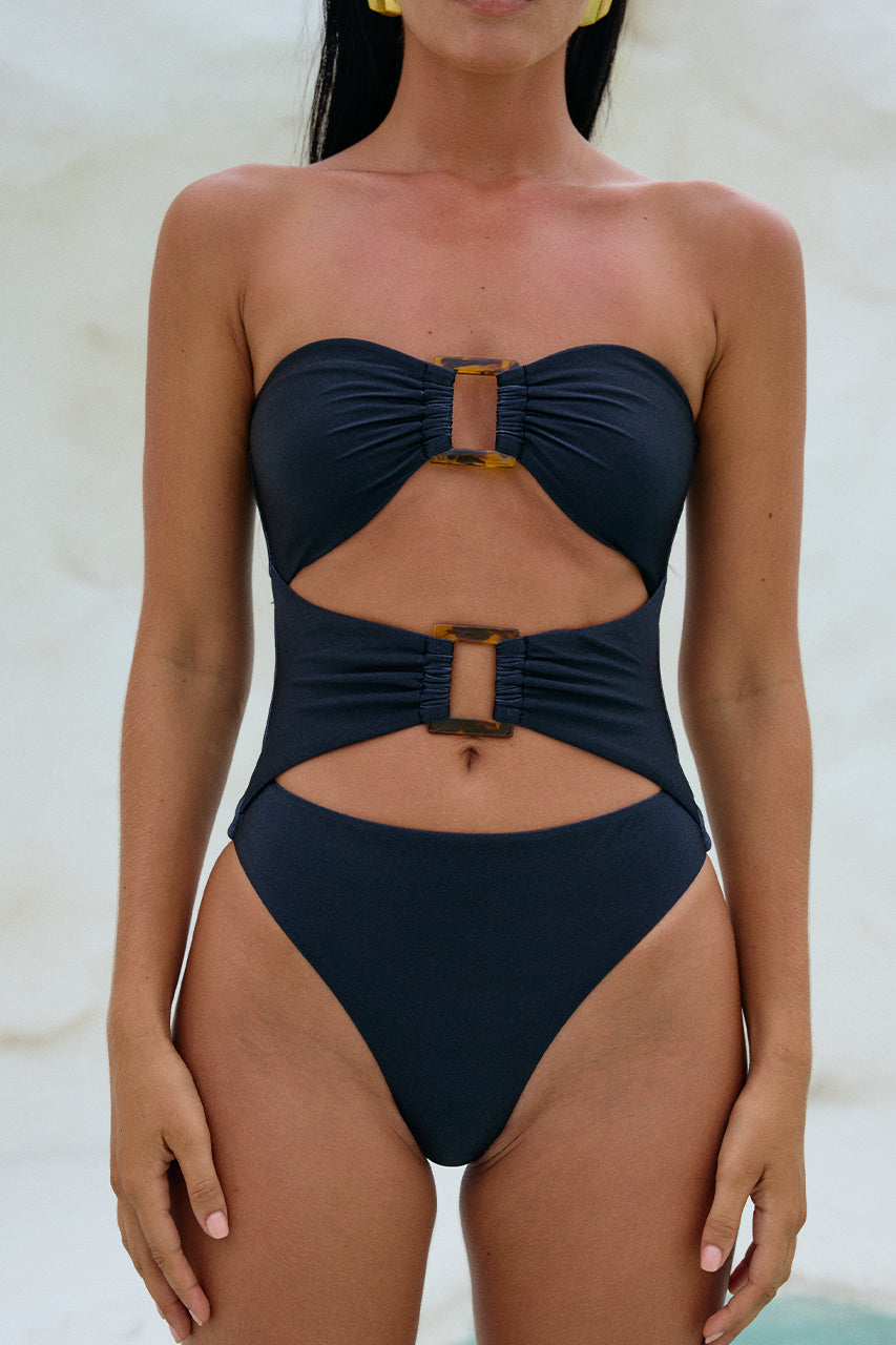 Pure black high-end designer swimsuit