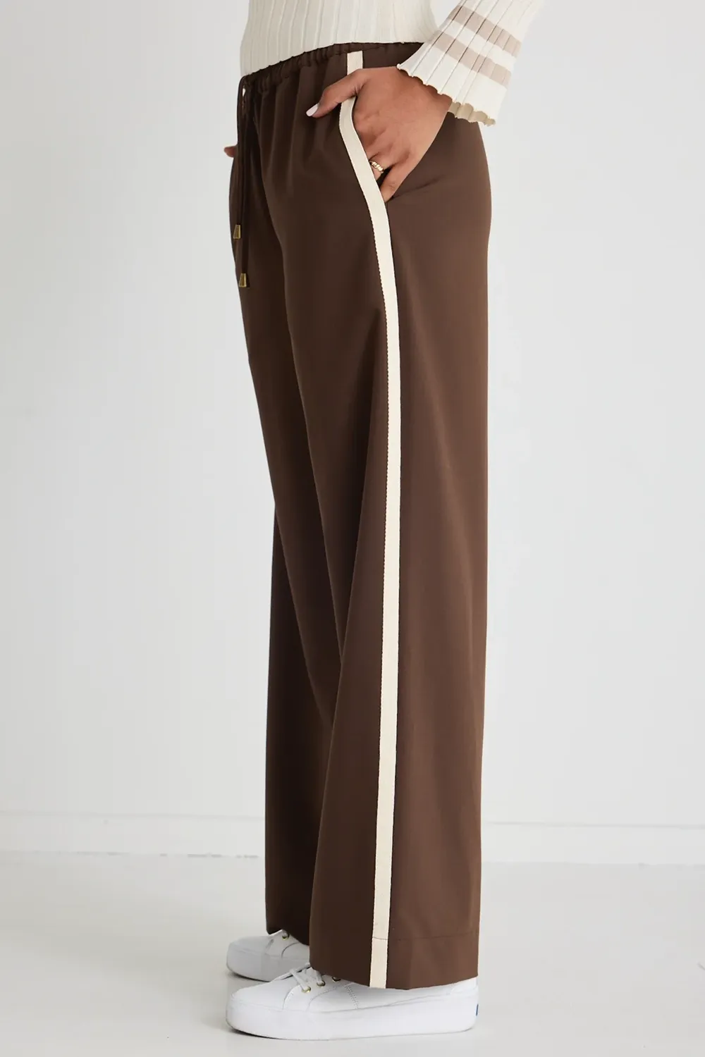 Townie Chocolate Stripe Side Tape Wide Leg Pants