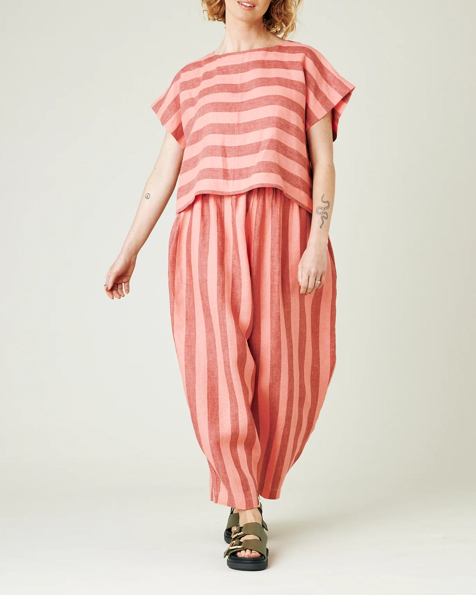 POLLY BLUSH STRIPE LINEN TOP