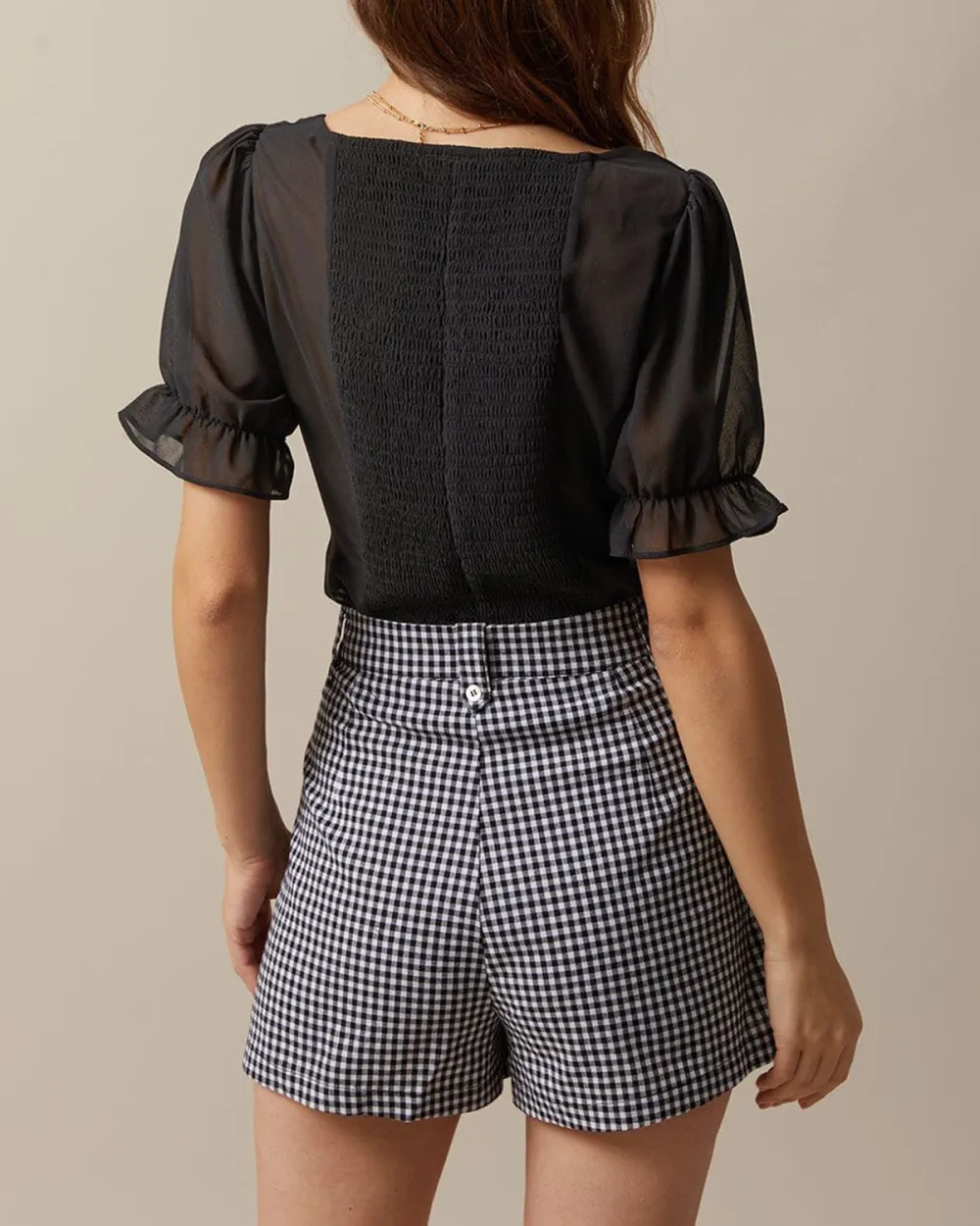 The Black Sweetheart Neck Puff Sleeve Sheer Blouse