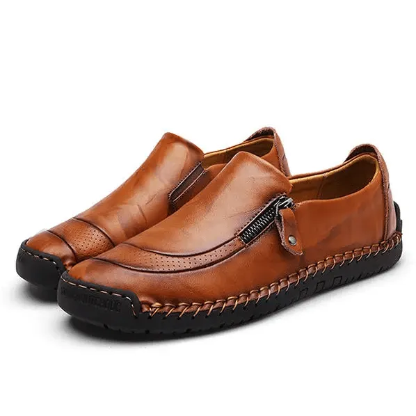 🔥On This Week Sale 70% OFF🔥Mens Side Zipper Casual Comfy Leather Slip On Loafers, Comfy Orthopedic Walking Shoes