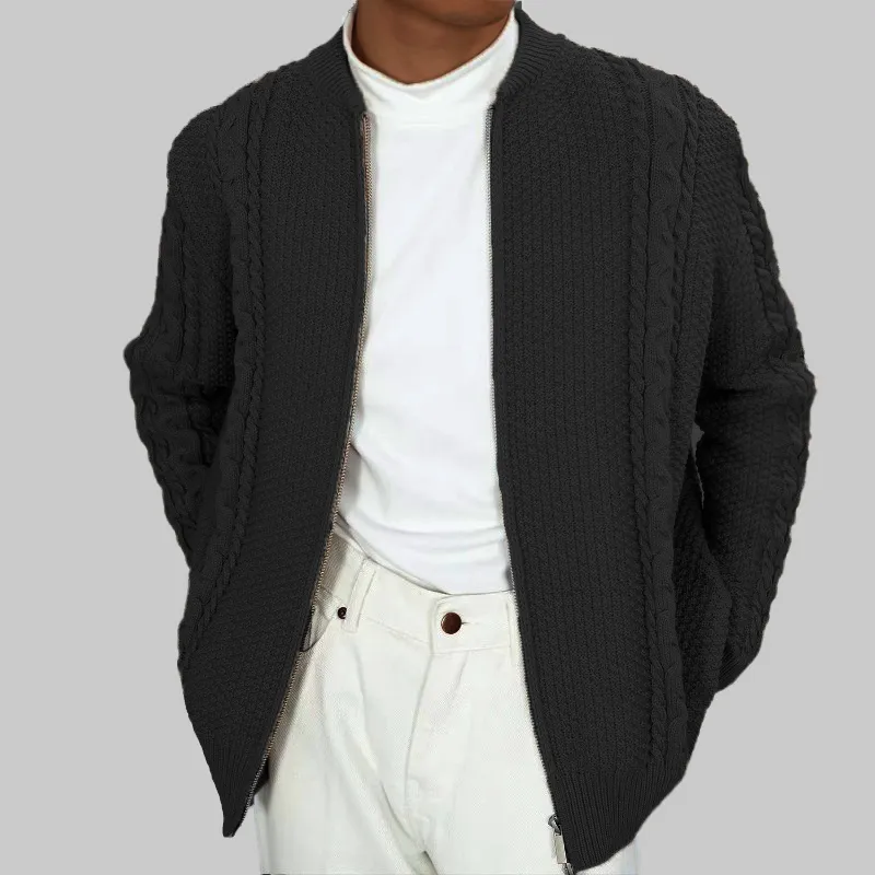 Men's Solid Color Leisure Long Sleeved Knit Sweater Cardigan