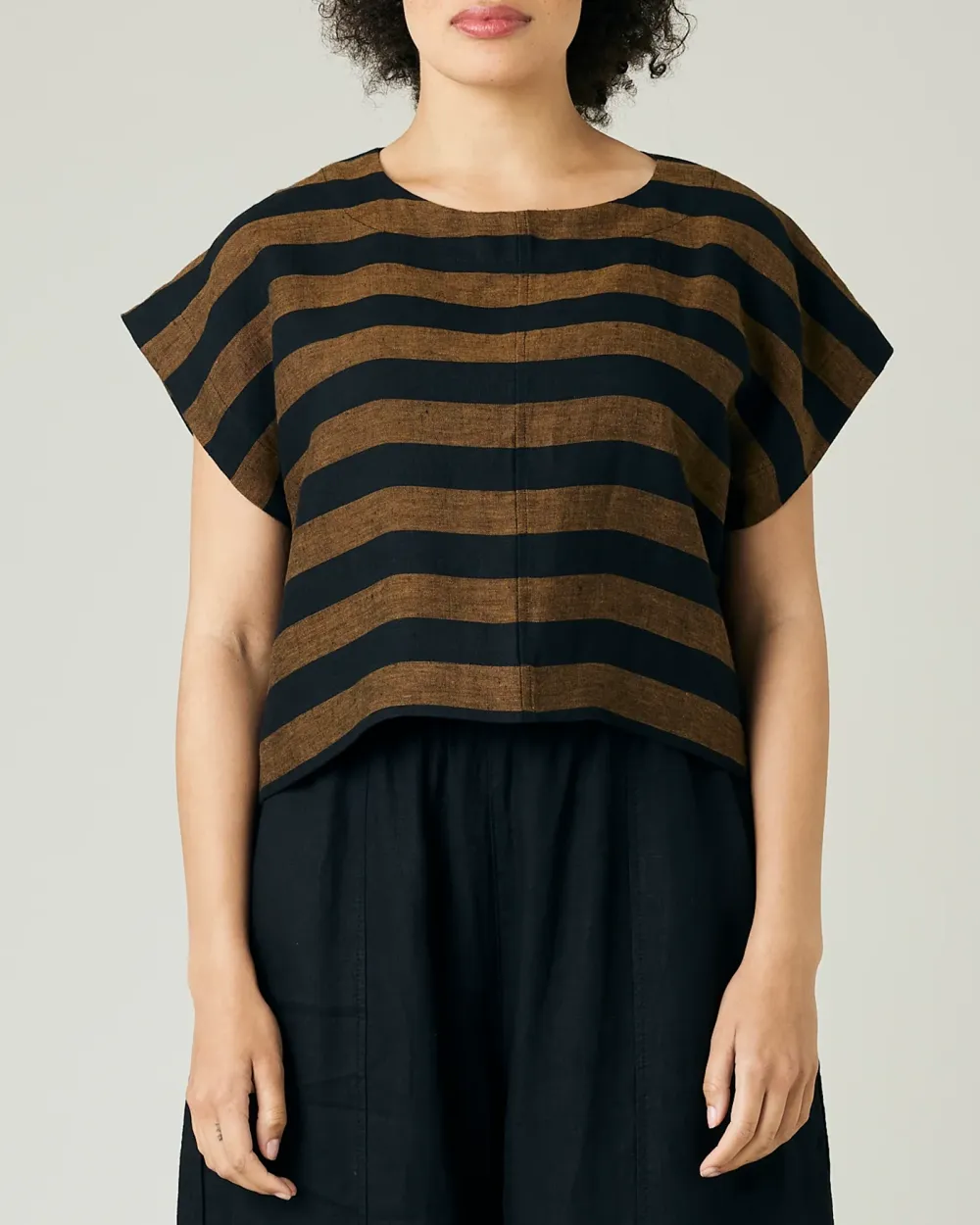 POLLY RUST STRIPE LINEN TOP