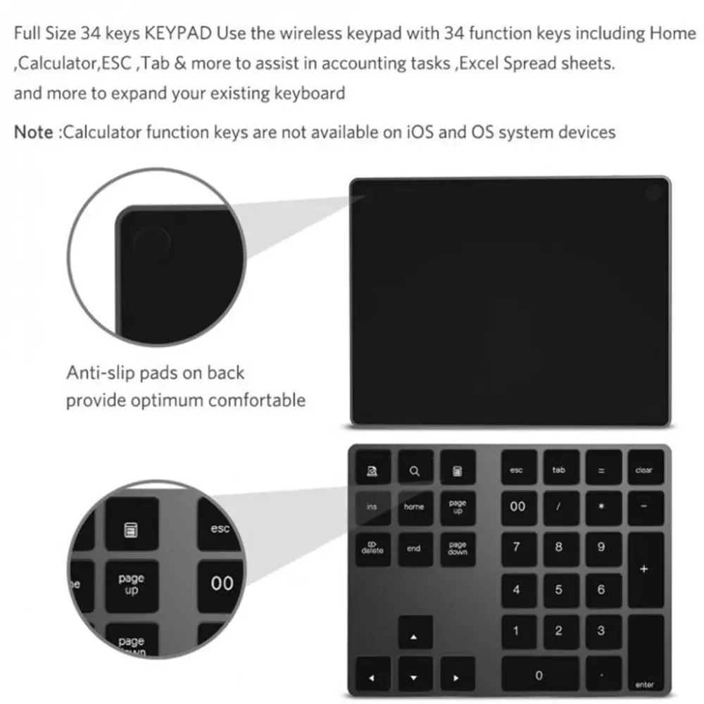 Wireless Bletooth 34 Keys Numeric Keypad Number Pad Keyboard For Apple Mac-book Desktop Office Entertainment Accessories