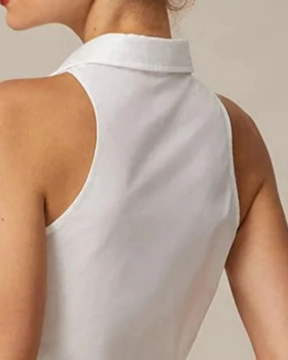 The White Collared Button Up Sleeveless Shirt