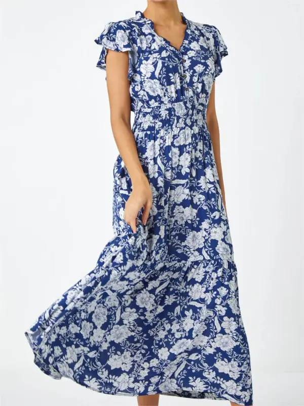 Royal blue printed casual dress