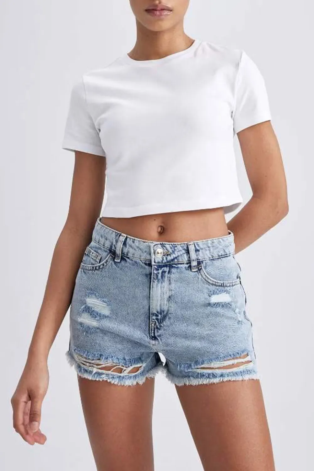 High Waist Crop-Tip Jean Shorts