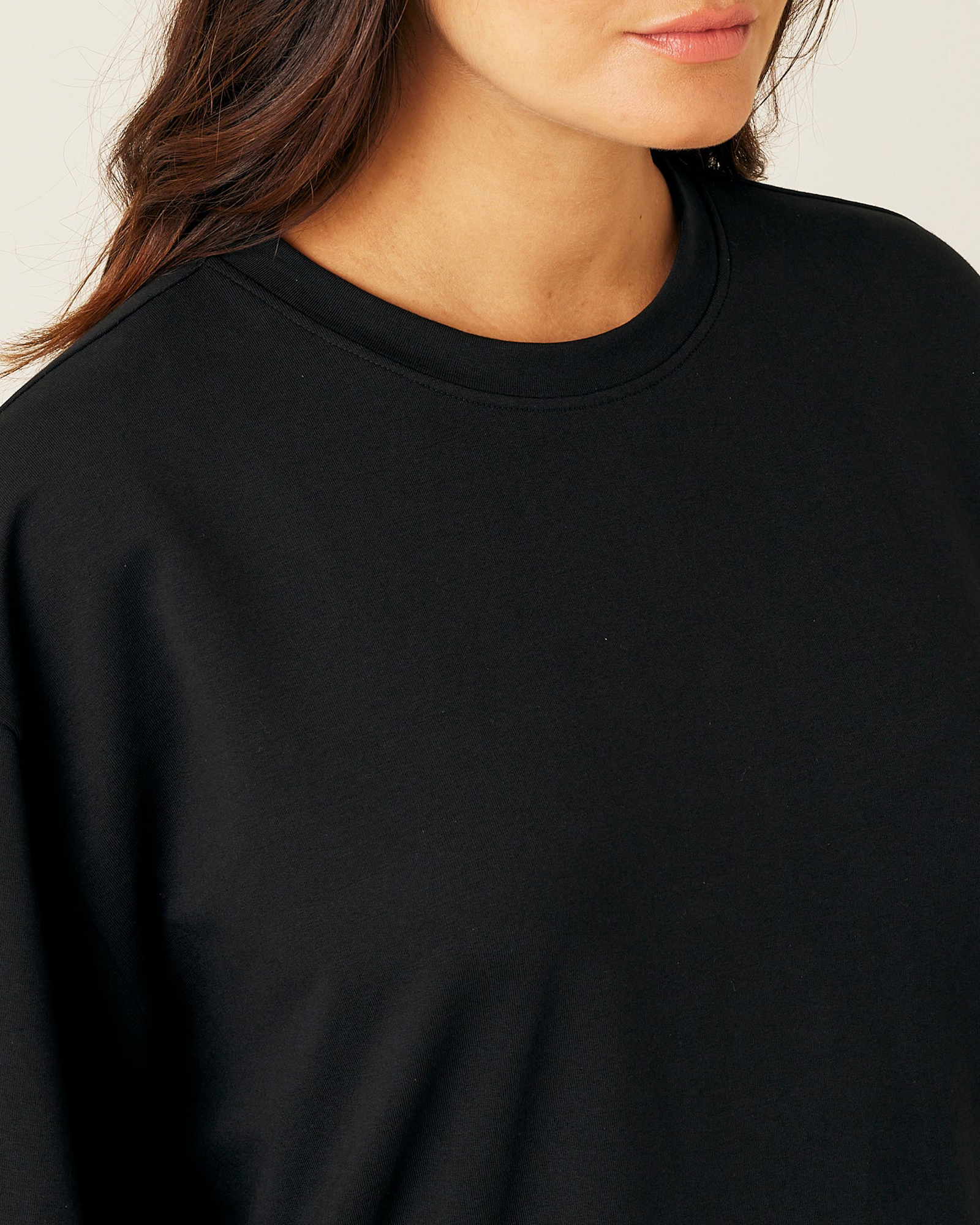 BLACK COTTON JERSEY SHORT DROP SLEEVE TOP