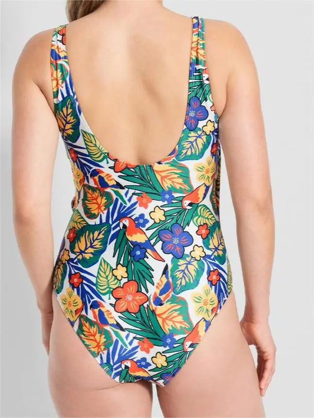 Floral V-Neck One-Piece Swimsuit