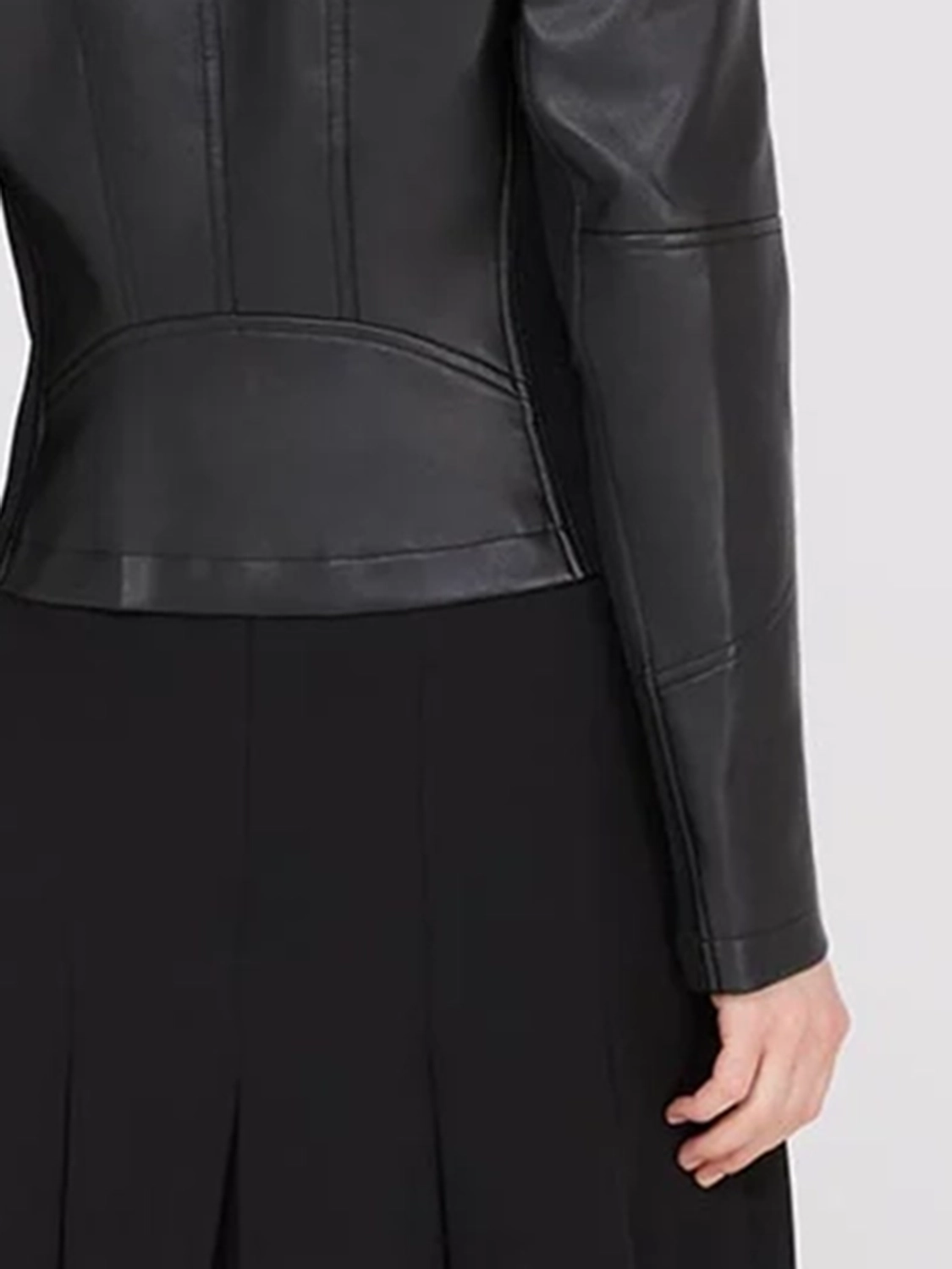 Collarless Faux Leather Jacket