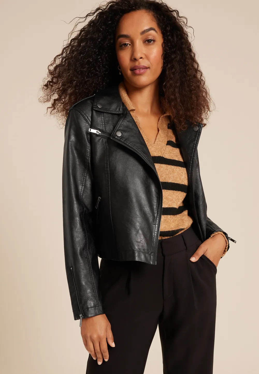 Black Faux Leather Moto Jacket