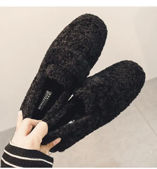 Winter Warm  Flock Flat Shoes Casual Loafers Slip on Furry Outer Wearing Flats Loafers Fluffy Flat Mules Warm