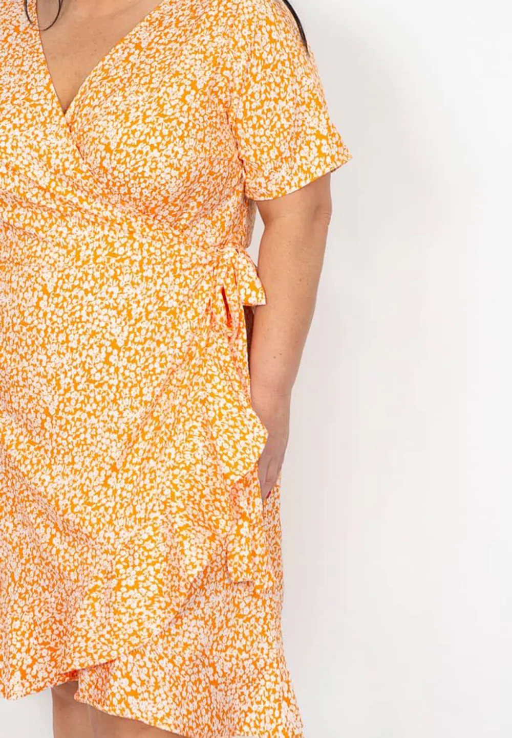 Orange Ditsy Wrap Dress