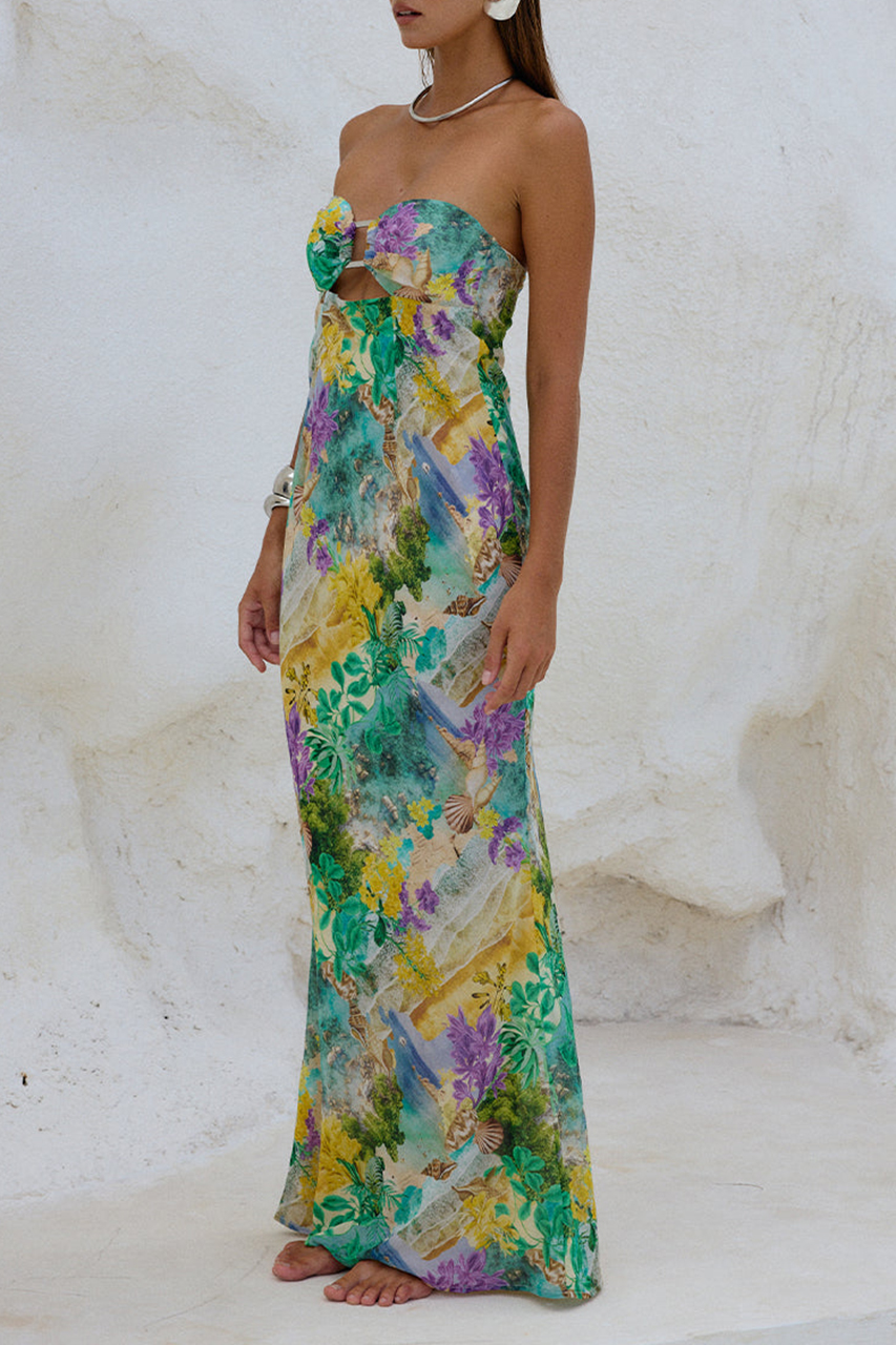 Multicolor Tie-Dye Sexy Strapless Maxi Dress