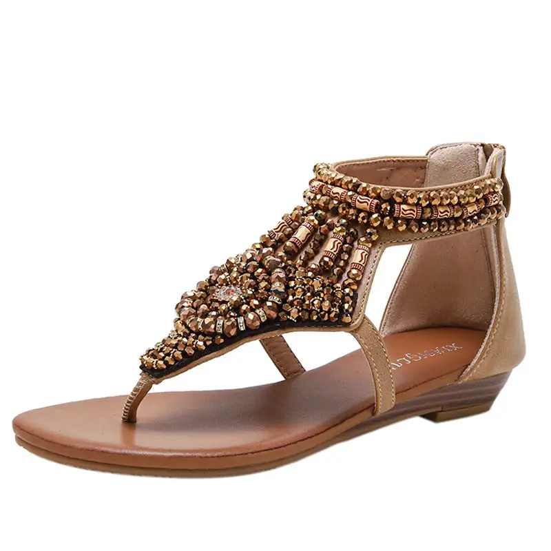 Cilool  Wedge Rhinestone Roman Sandals