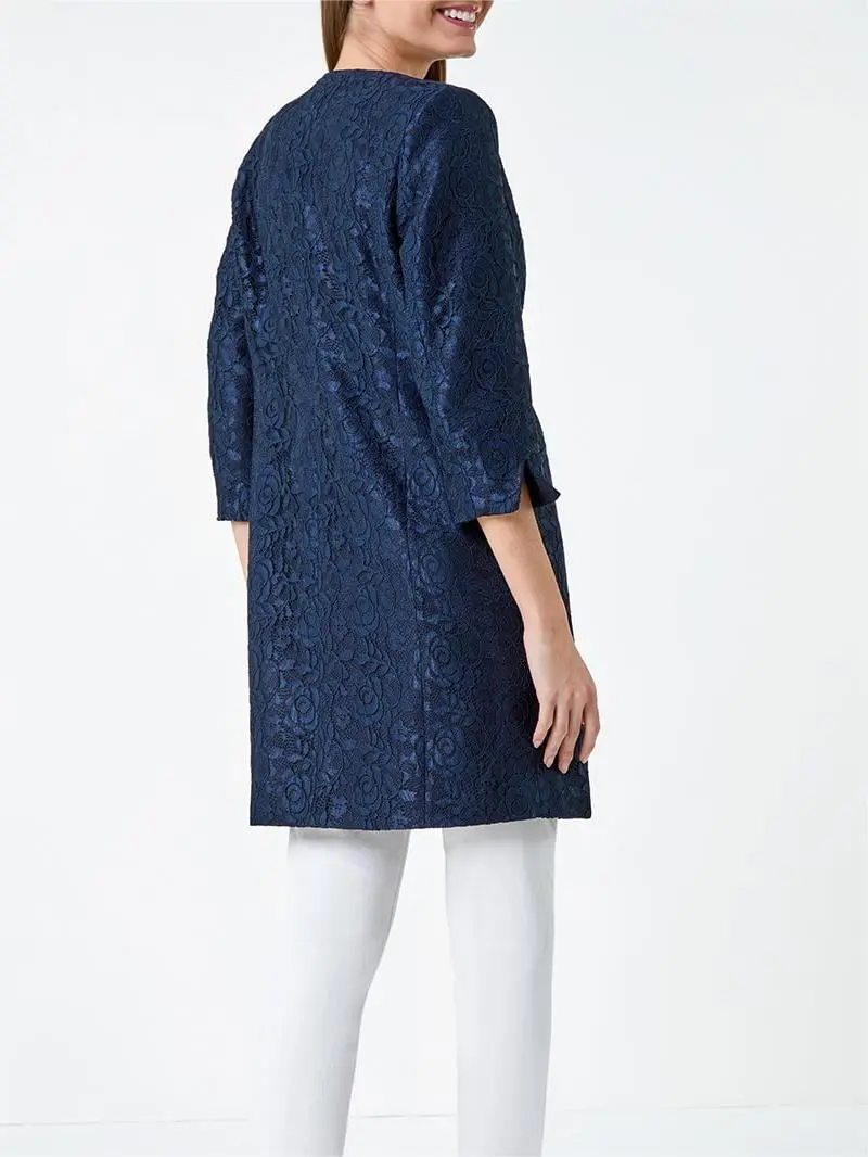 Navy Lace Longline Formal Jacket