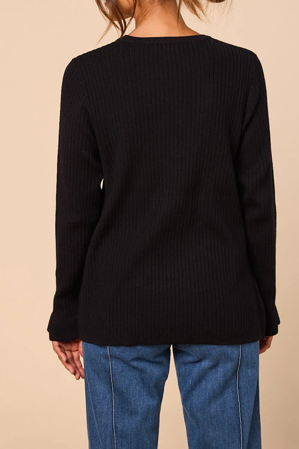 Long Sleeve Knitted Top In Black