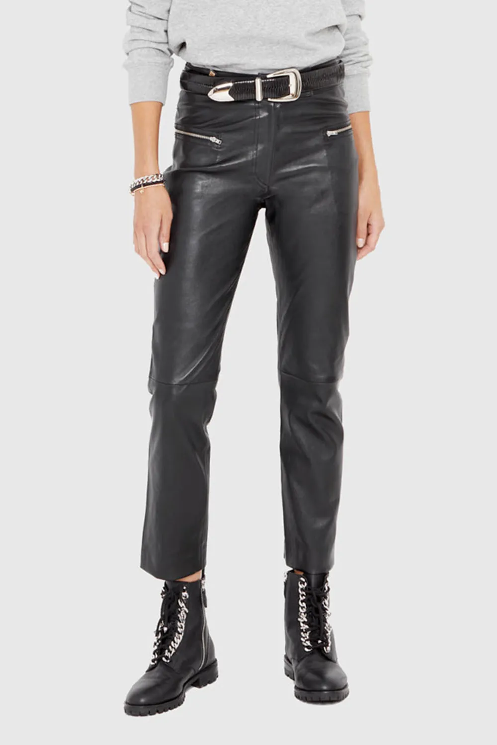 Black Motorcycle Style Leather Pants