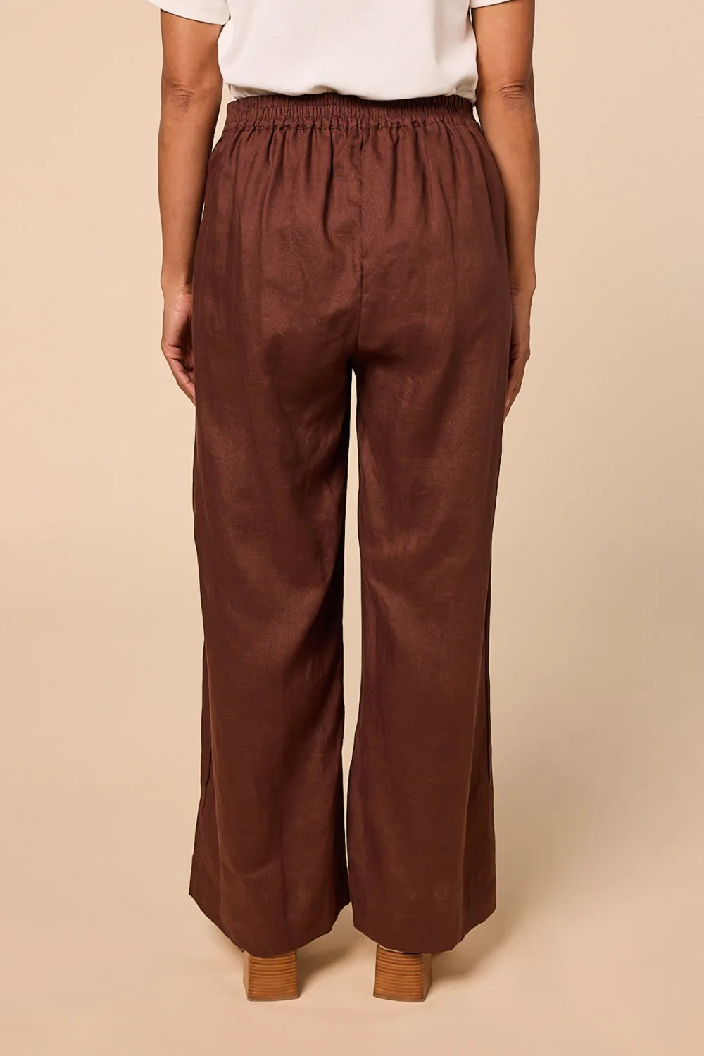 Camille Wide Leg Linen Pant in Raisin