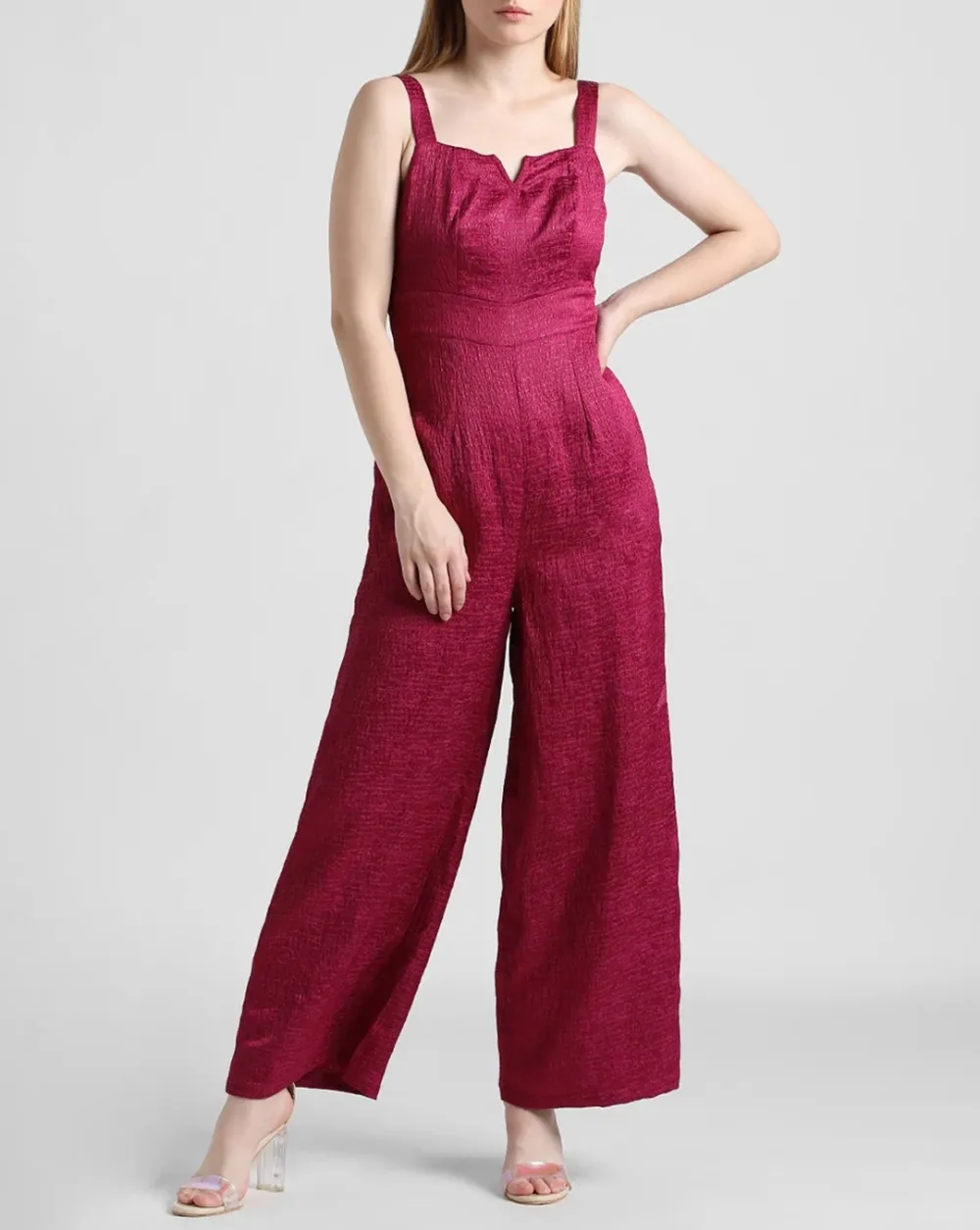 Dark Pink Jacquard Shimmer Jumpsuit