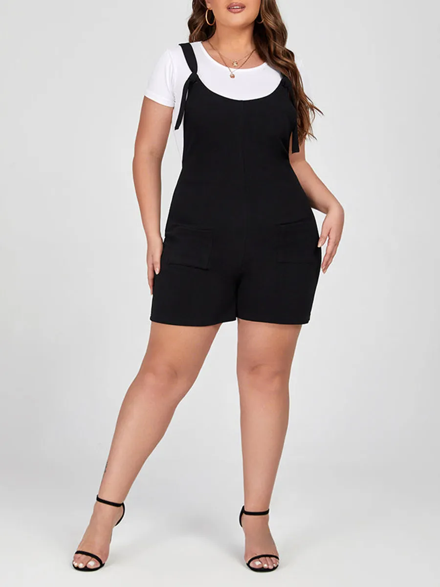 Plus Black Adjustable Strap Pocket Romper