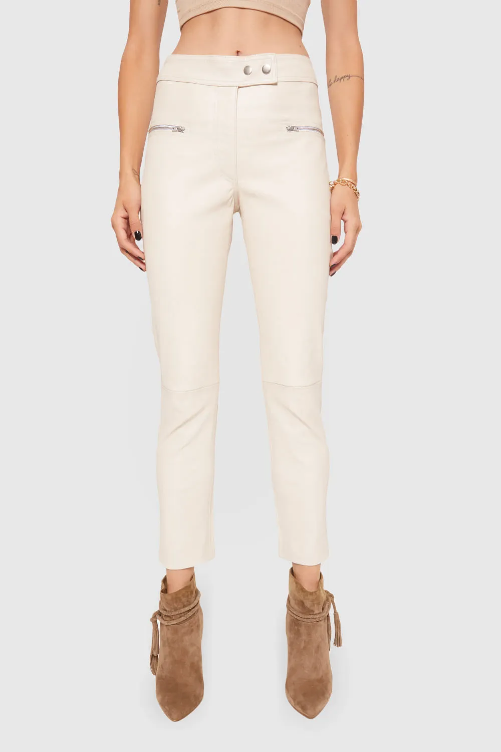 Cream Pocket Zip Pants