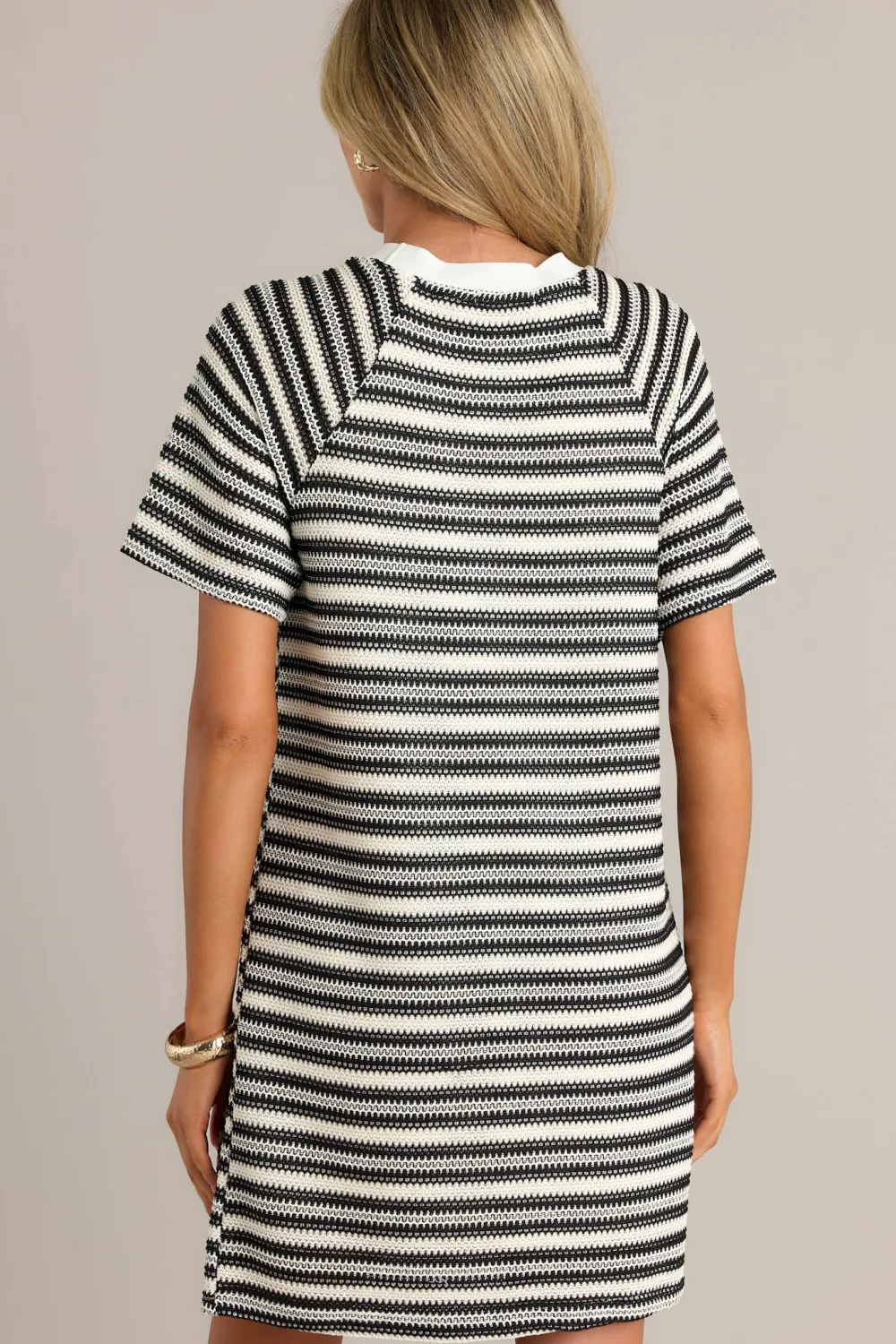 CLASSIC COMFORT BLACK STRIPE KNIT MINI DRESS