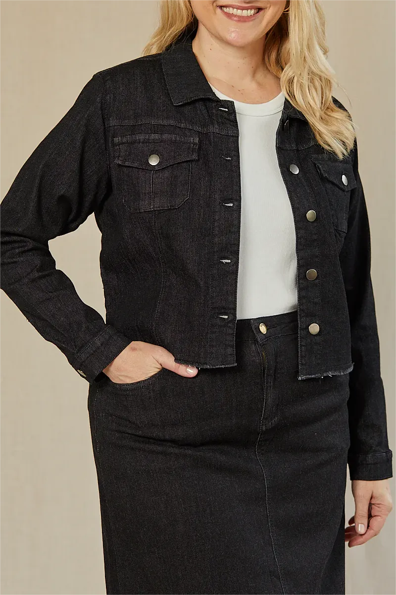 Adrift Cropped Denim Jacket In Black