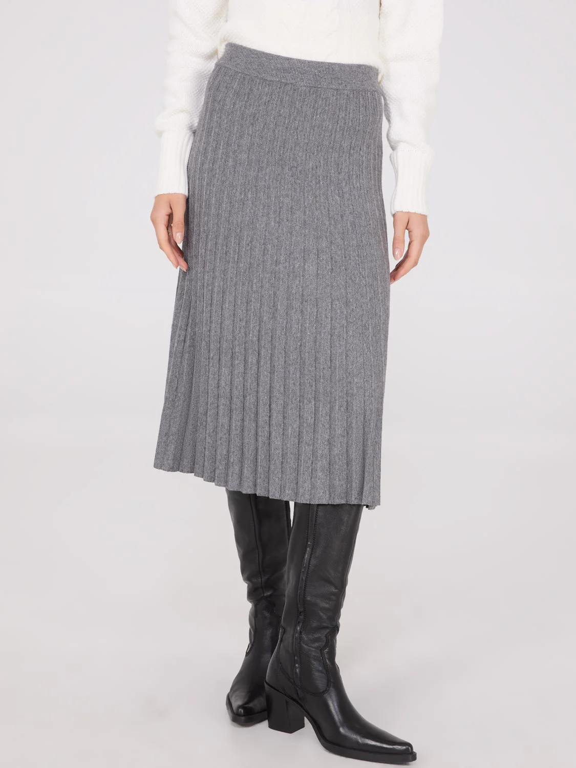 Pleated Knit Sweater Midi Skirt