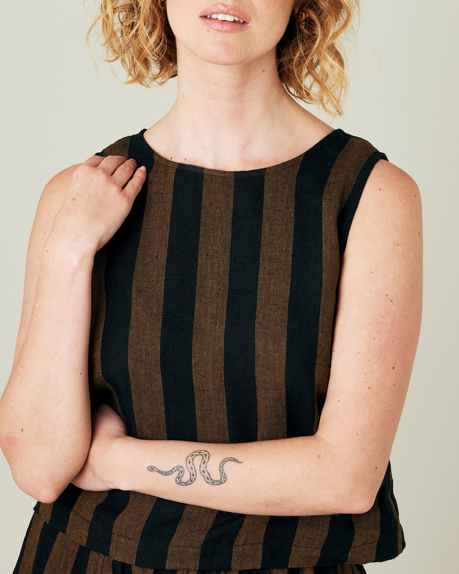 RUST & BLACK STRIPE LINEN TOP